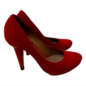 Adorable cherry red velvet high heels BRAND NEW NEVER WORN!